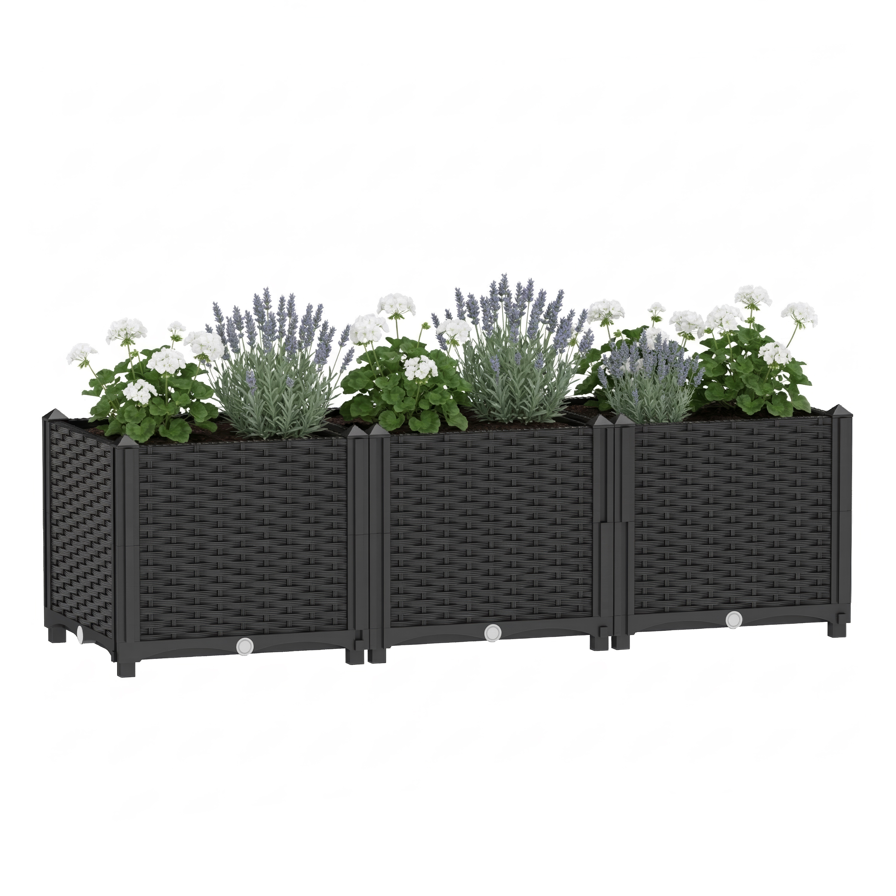Hochbeet Rattan 120 x 40 x 38 cm schwarz