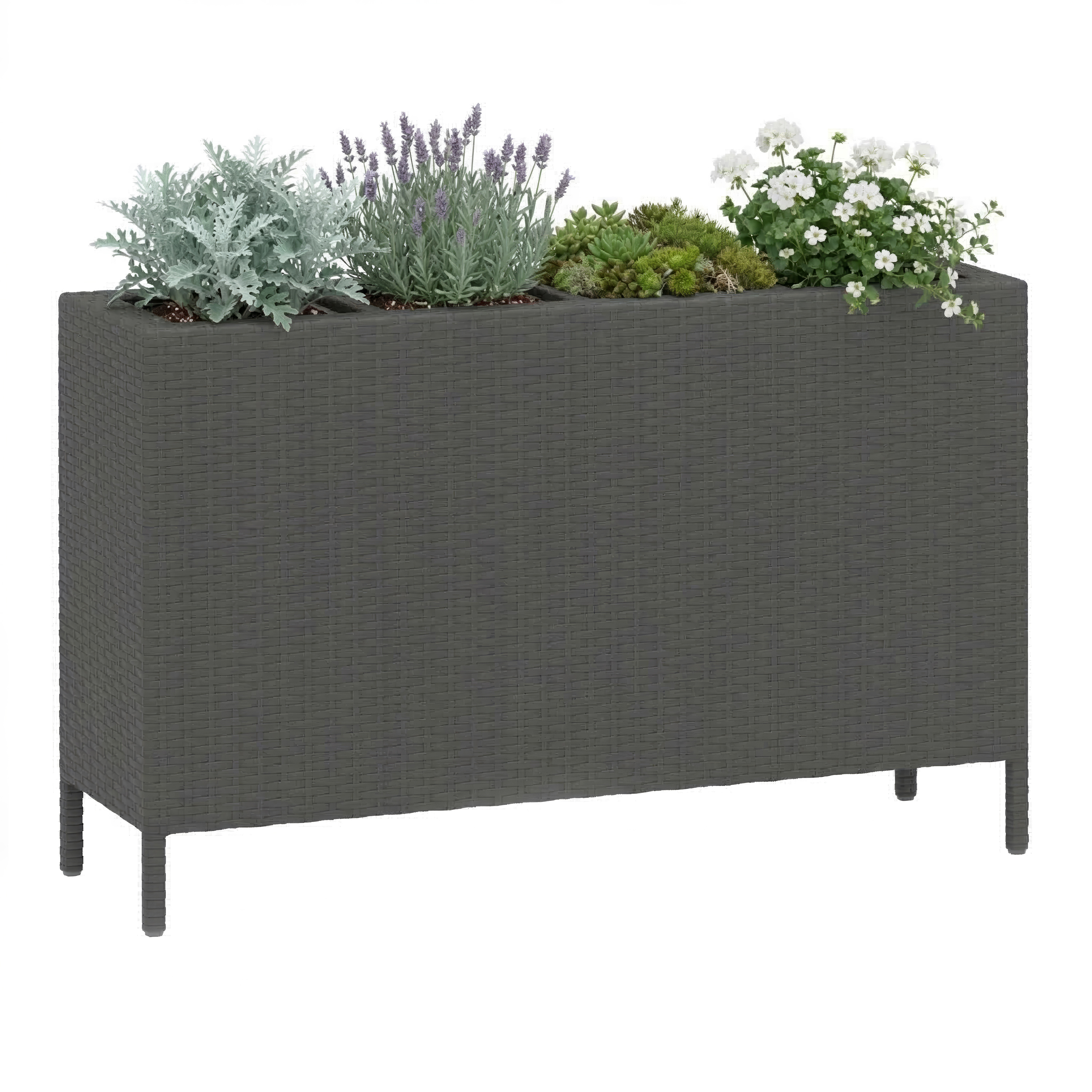 Hochbeet Rattan mit 4 Töpfen 100 x 30 x 60 cm schwarz