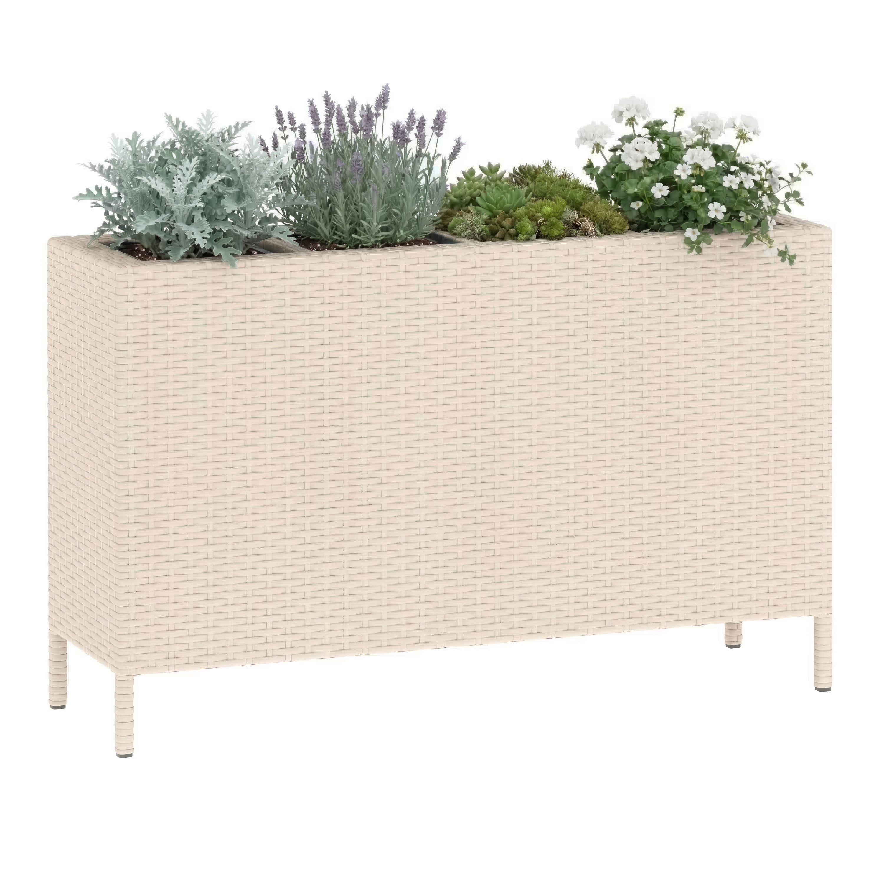 Hochbeet Rattan mit 4 Töpfen 100 x 30 x 60 cm beige