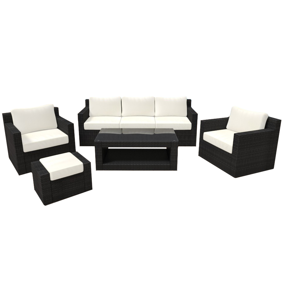 Rattanlounge MANILA schwarz/beige