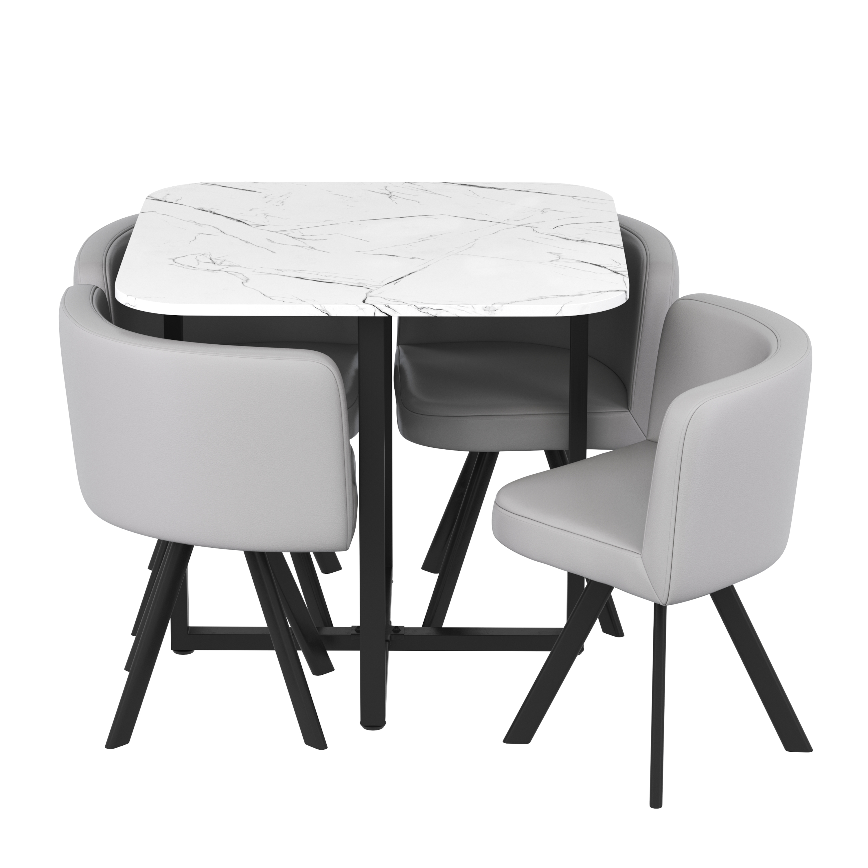 Essgruppe Leder BRUNOR 5-teilig grau/weiss