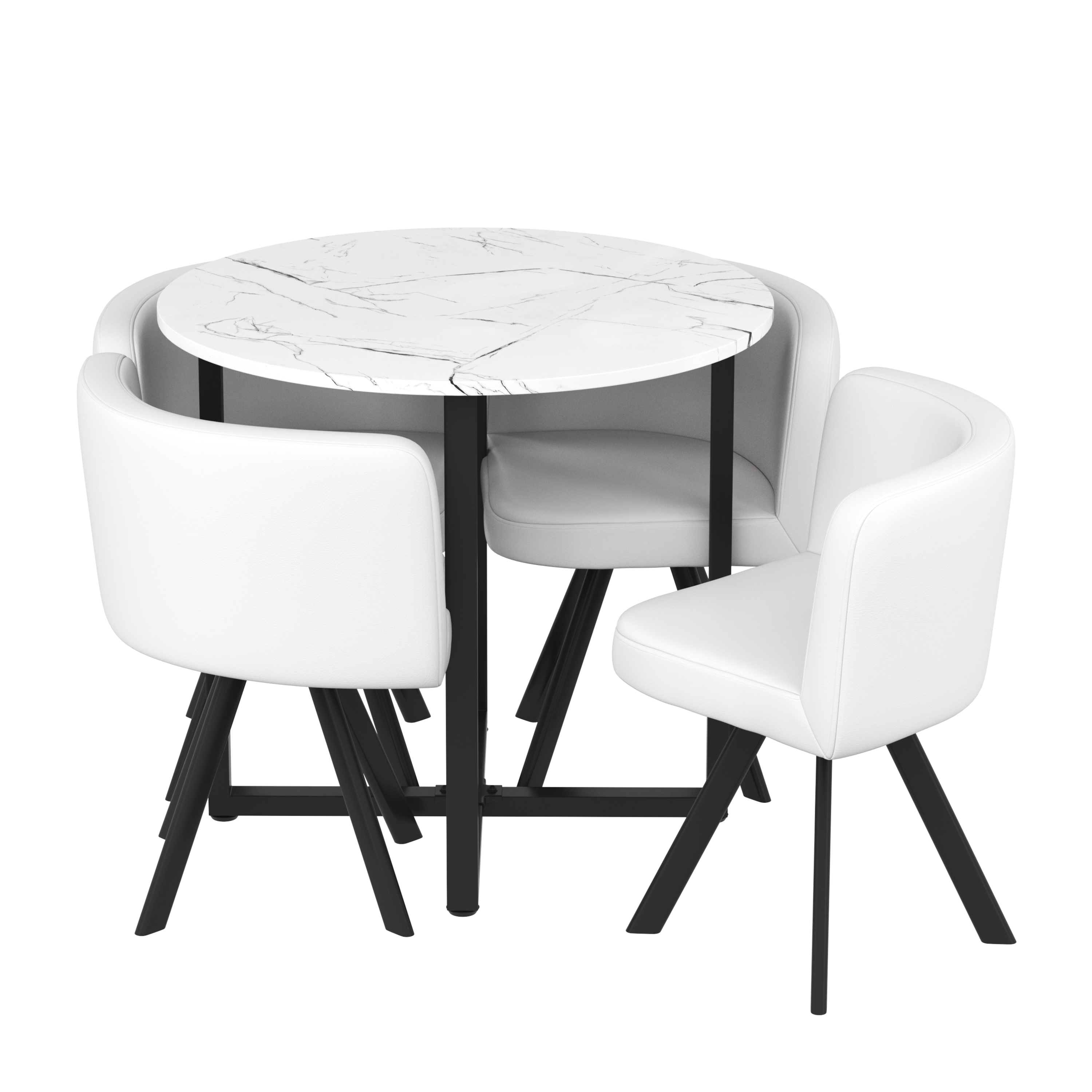 Essgruppe Leder GRENAR 5-teilig rund weiss/schwarz