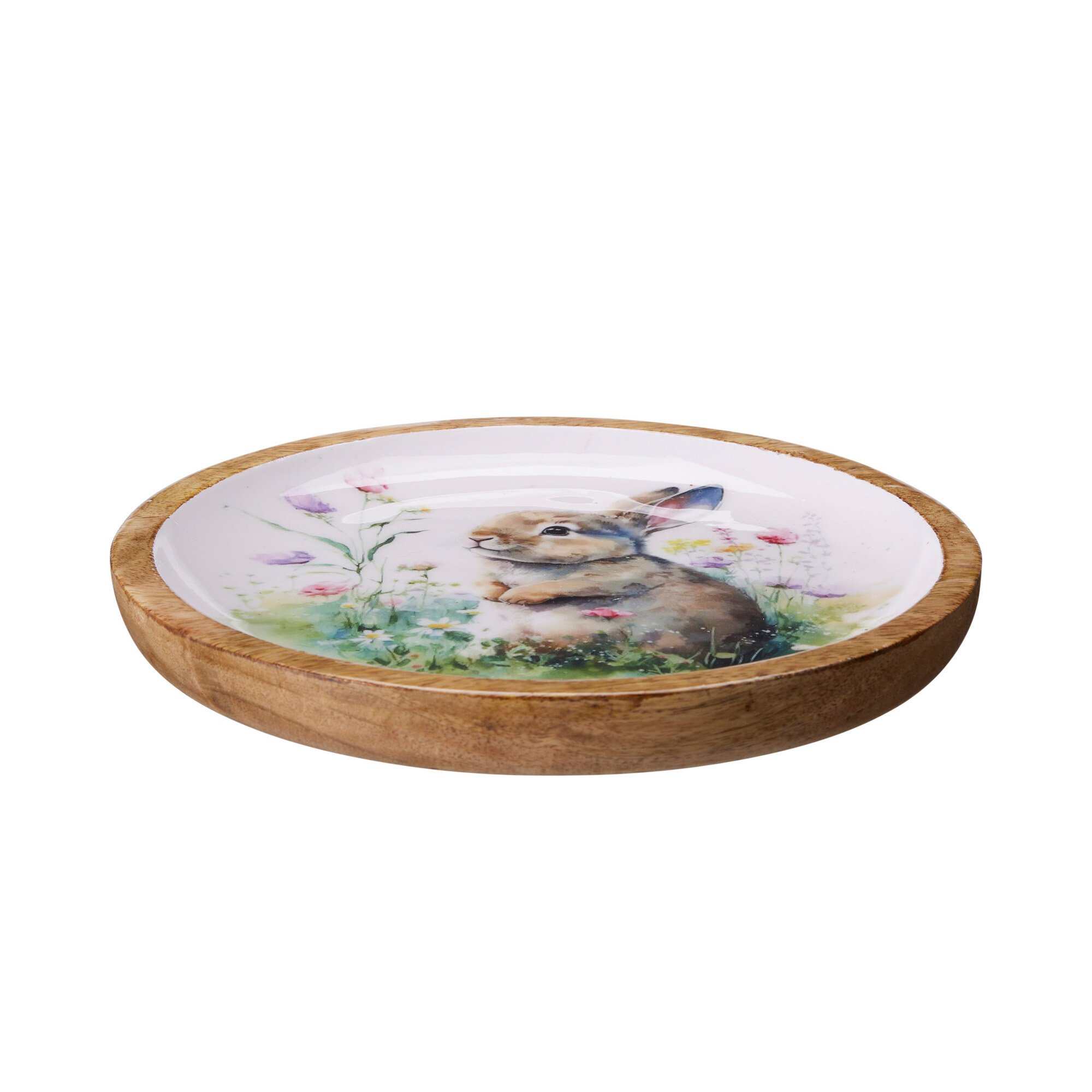 Teller Ostern Holz rund 22 cm natur/bunt