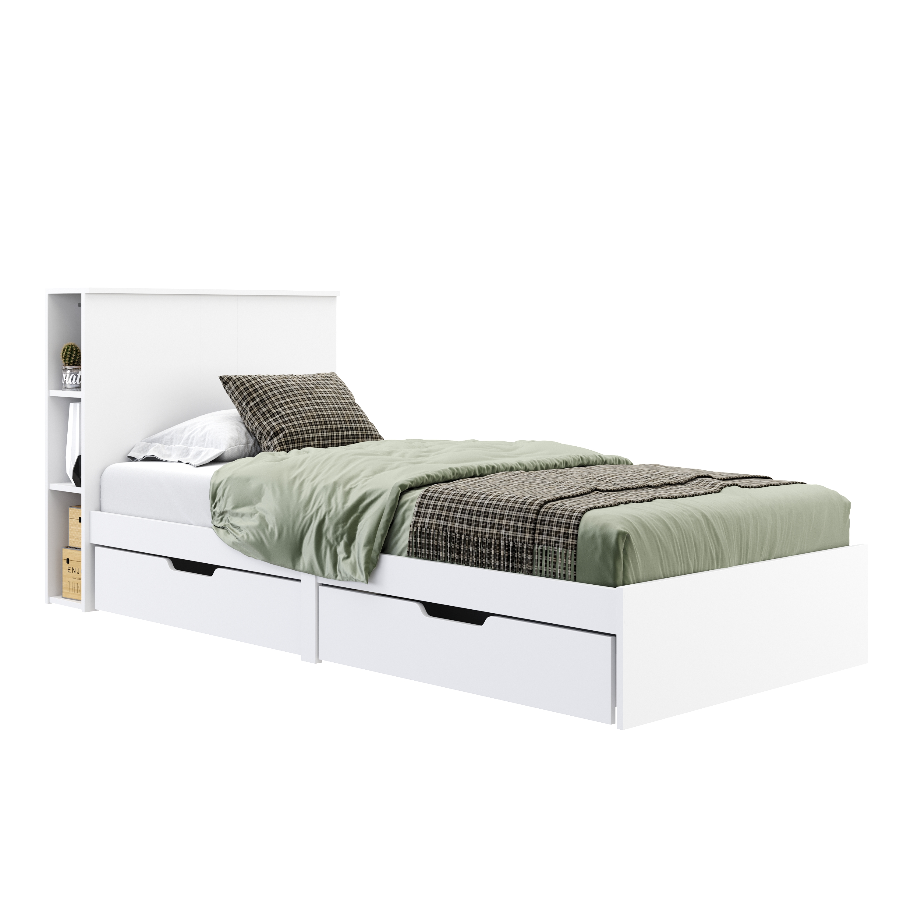 Bett Holz MARGARET mit Stauraum und Schubladen 90 x 200 cm weiss