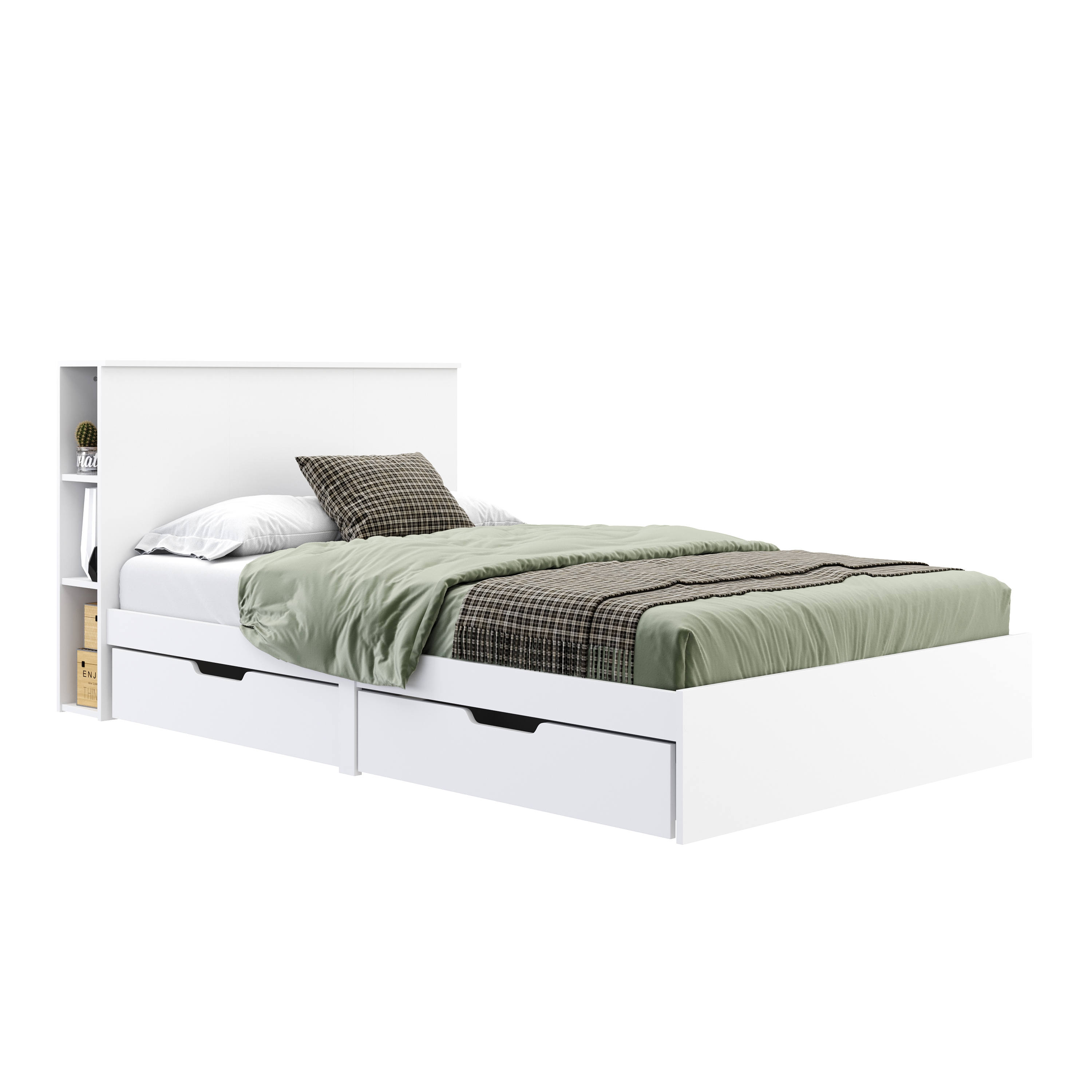 Bett Holz MARGARET mit Stauraum und Schubladen 120 x 200 cm weiss