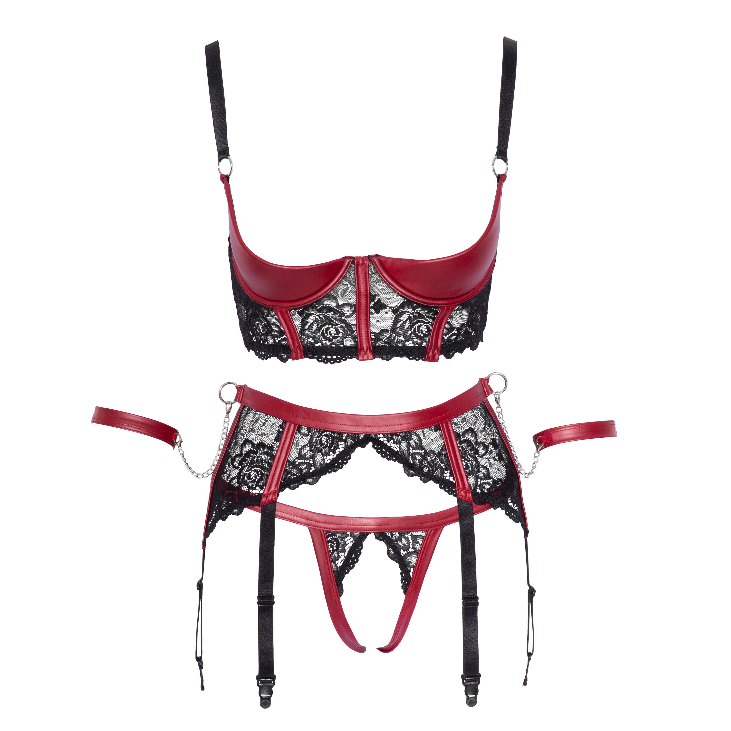 Cottelli Bondage BH Set mit Fesseln Grösse S schwarz/rot