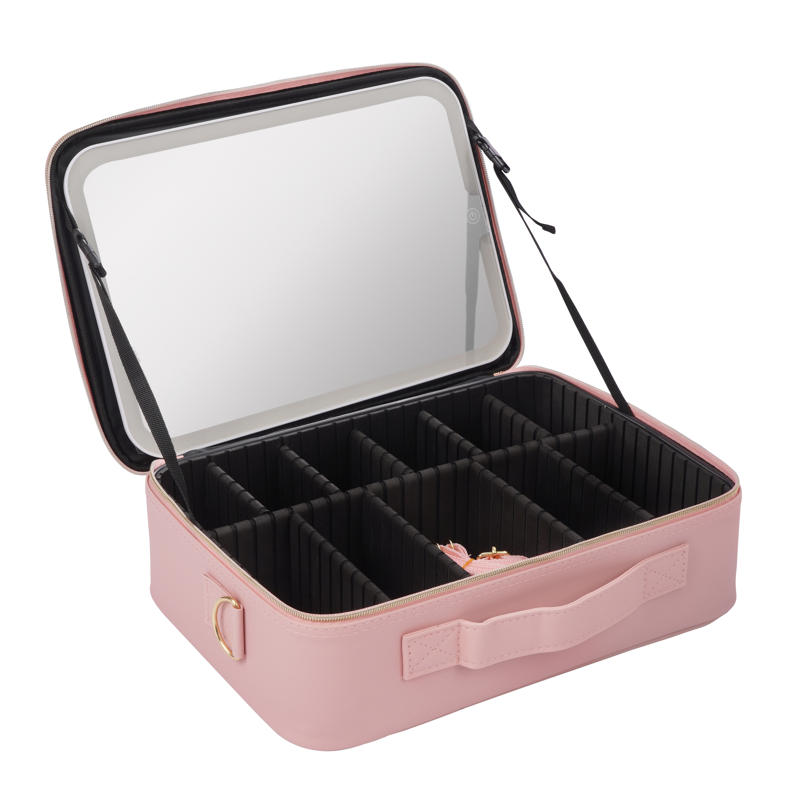 Kosmetiktasche mit LED-Spiegel PRETTY rosa/schwarz