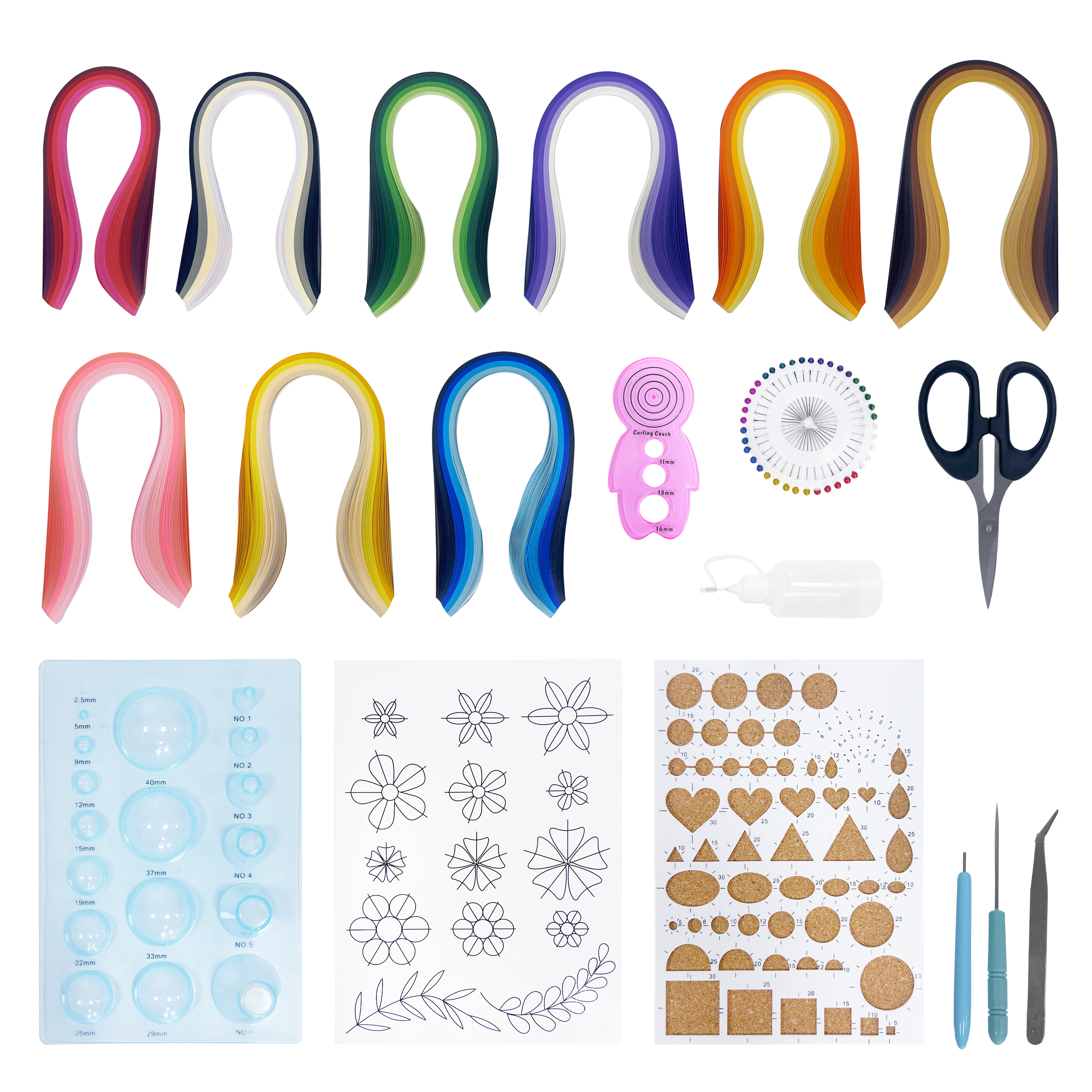 Bastelpapier Quilling Set 900 Streifen und 10 Werkzeuge bunt