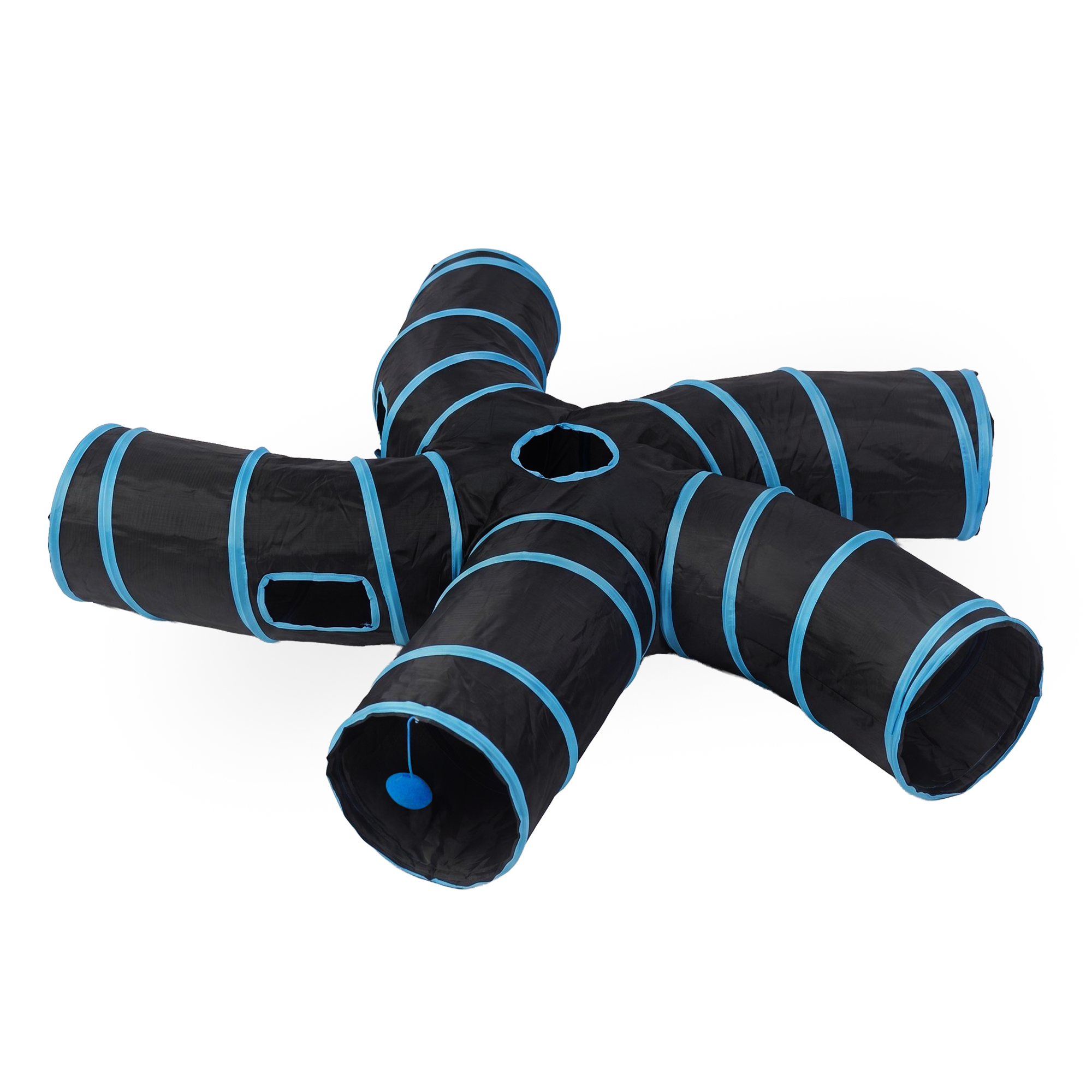 Katzentunnel faltbar 5-Wege 138 cm schwarz/blau