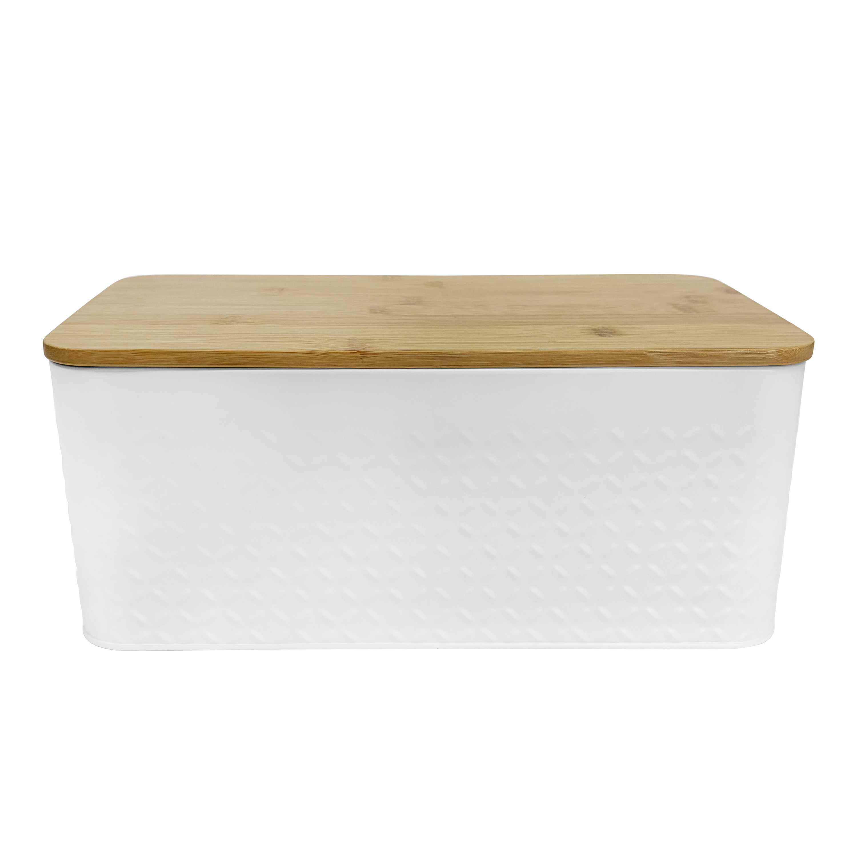 Brotkasten Metall mit Bambusdeckel METRA 33 x 18 x 14 cm weiss/natur