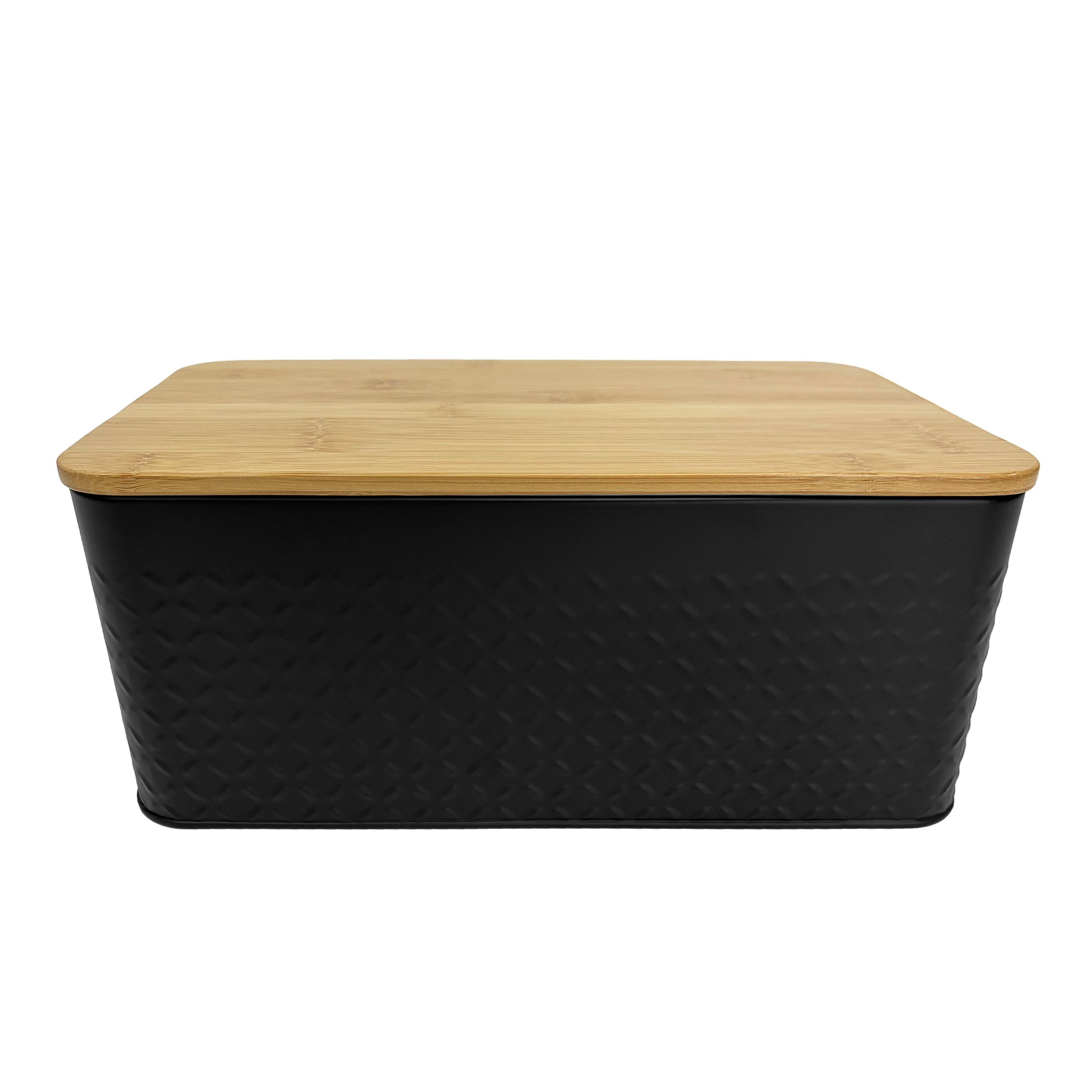 Brotkasten Metall mit Bambusdeckel METRA 33 x 18 x 14 cm schwarz/natur