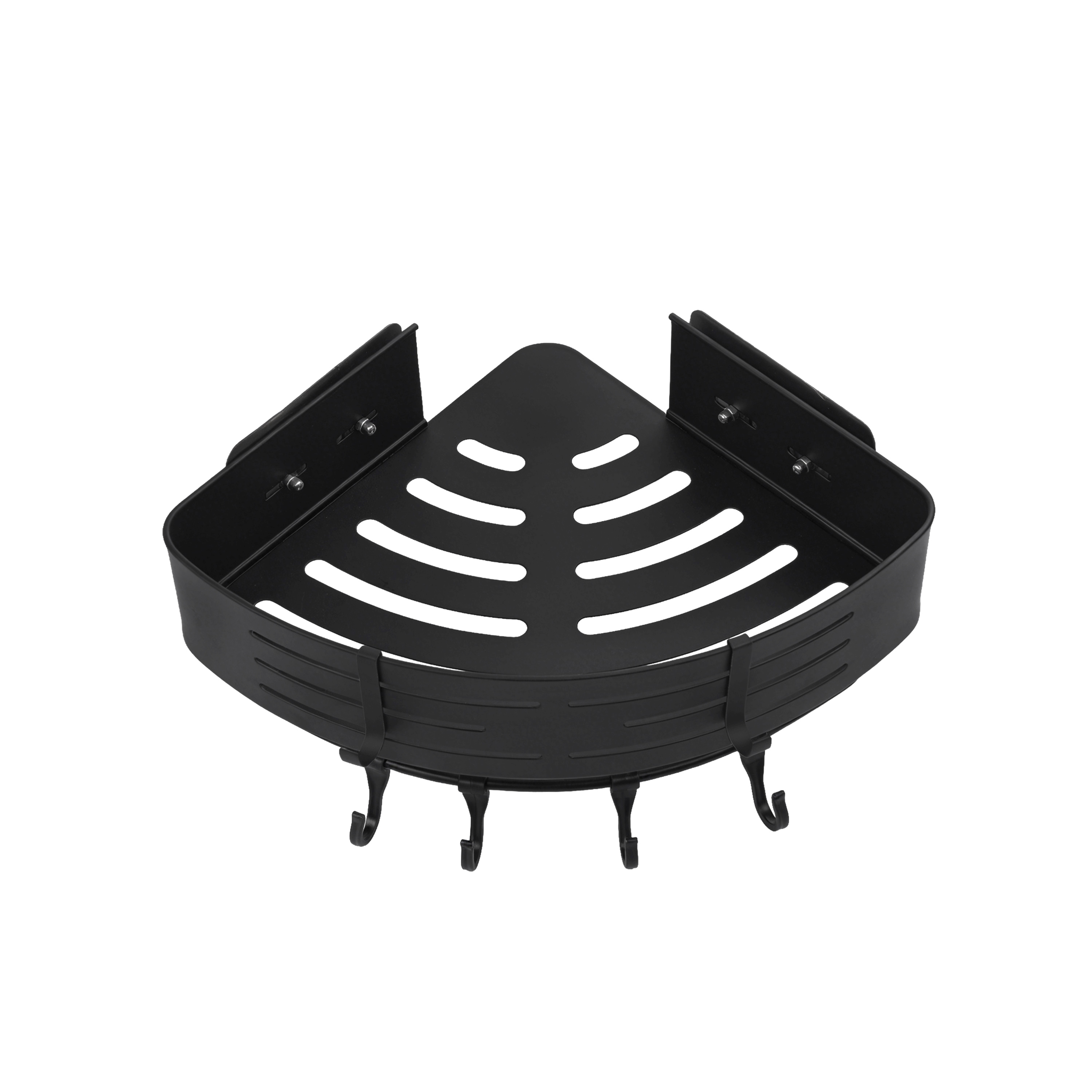 Eckregal Duschablage Aluminium mit 6 Haken 22 x 22 cm 2er Set schwarz