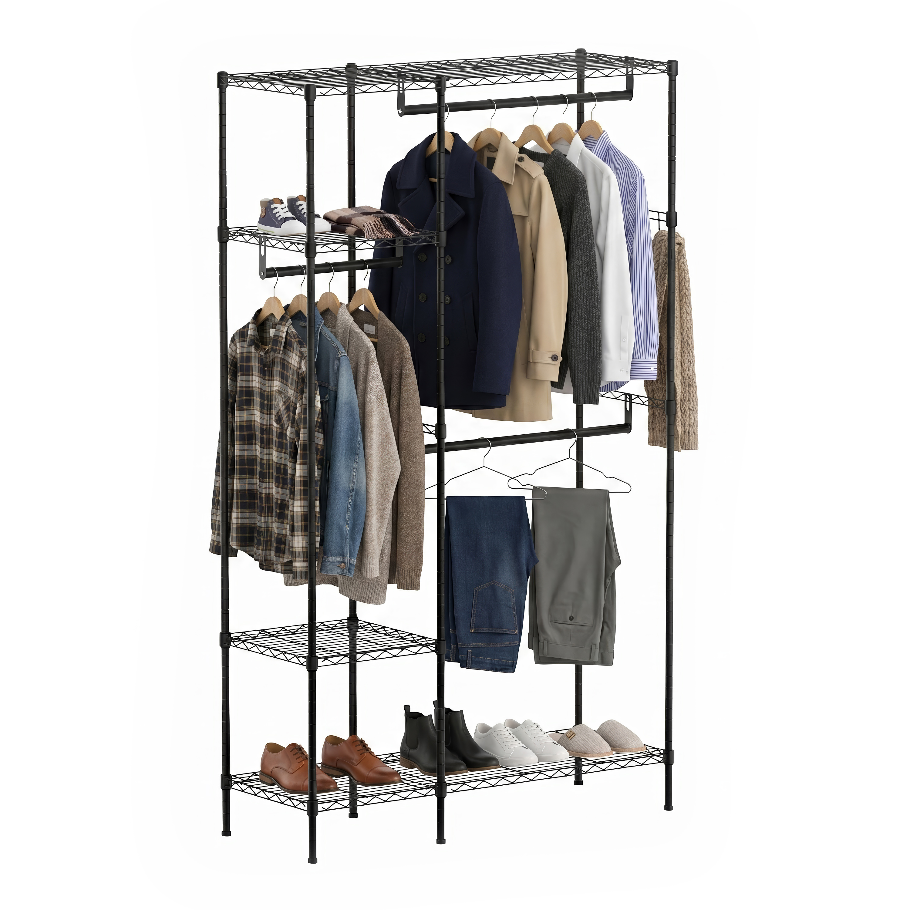 Garderobe Kleiderständer 114 x 195 cm mit 3 Stangen schwarz