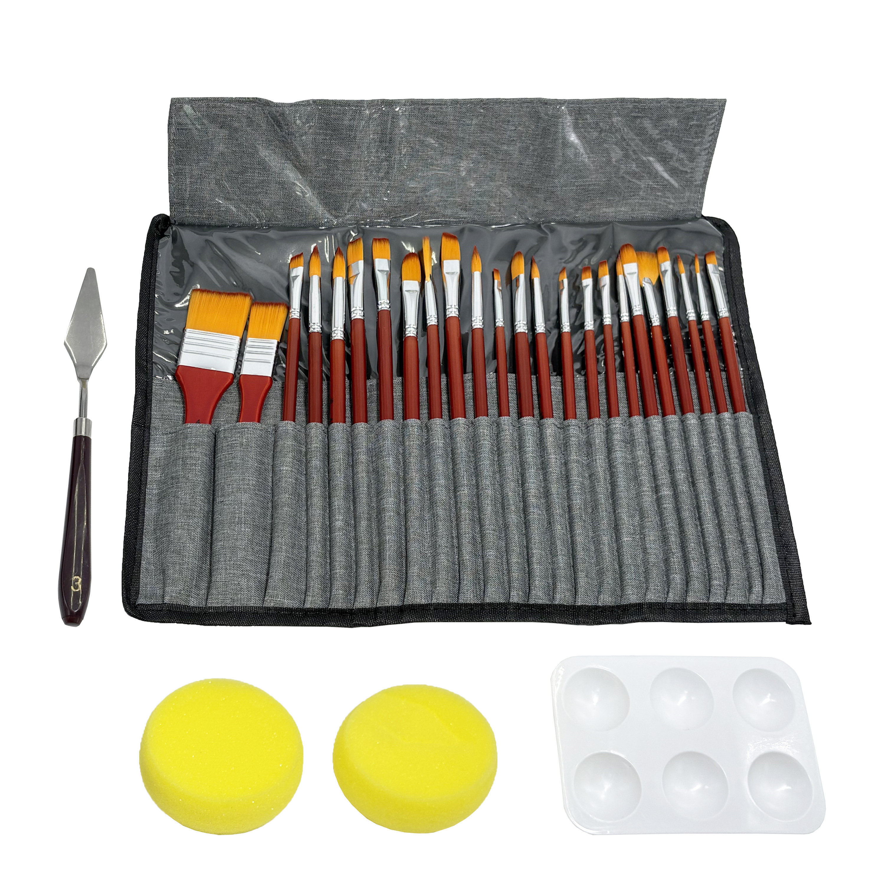 Pinsel Set Holz mit Nylonhaar und Zubehör 29-teilig