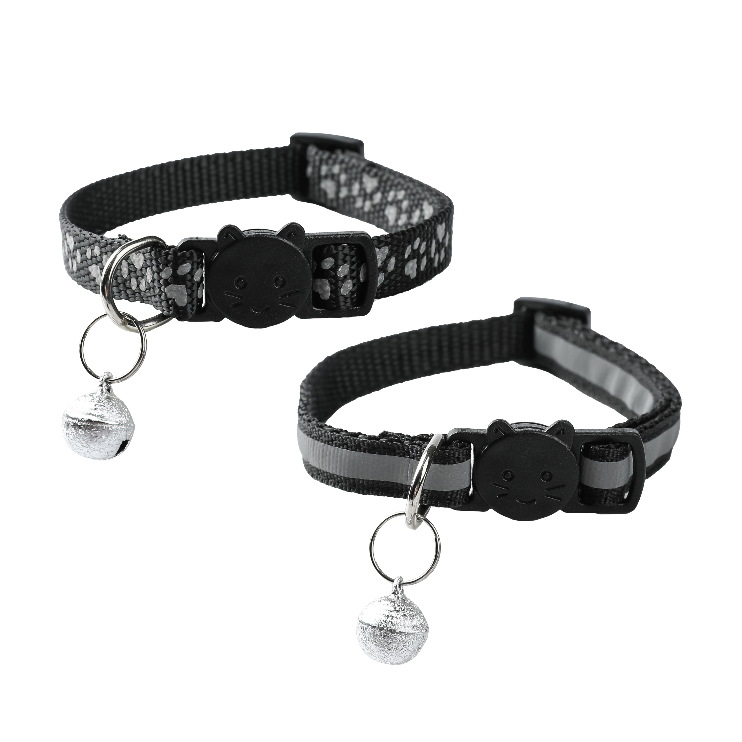 Katzenhalsband Set mit Reflektor 2-teilig schwarz/silber