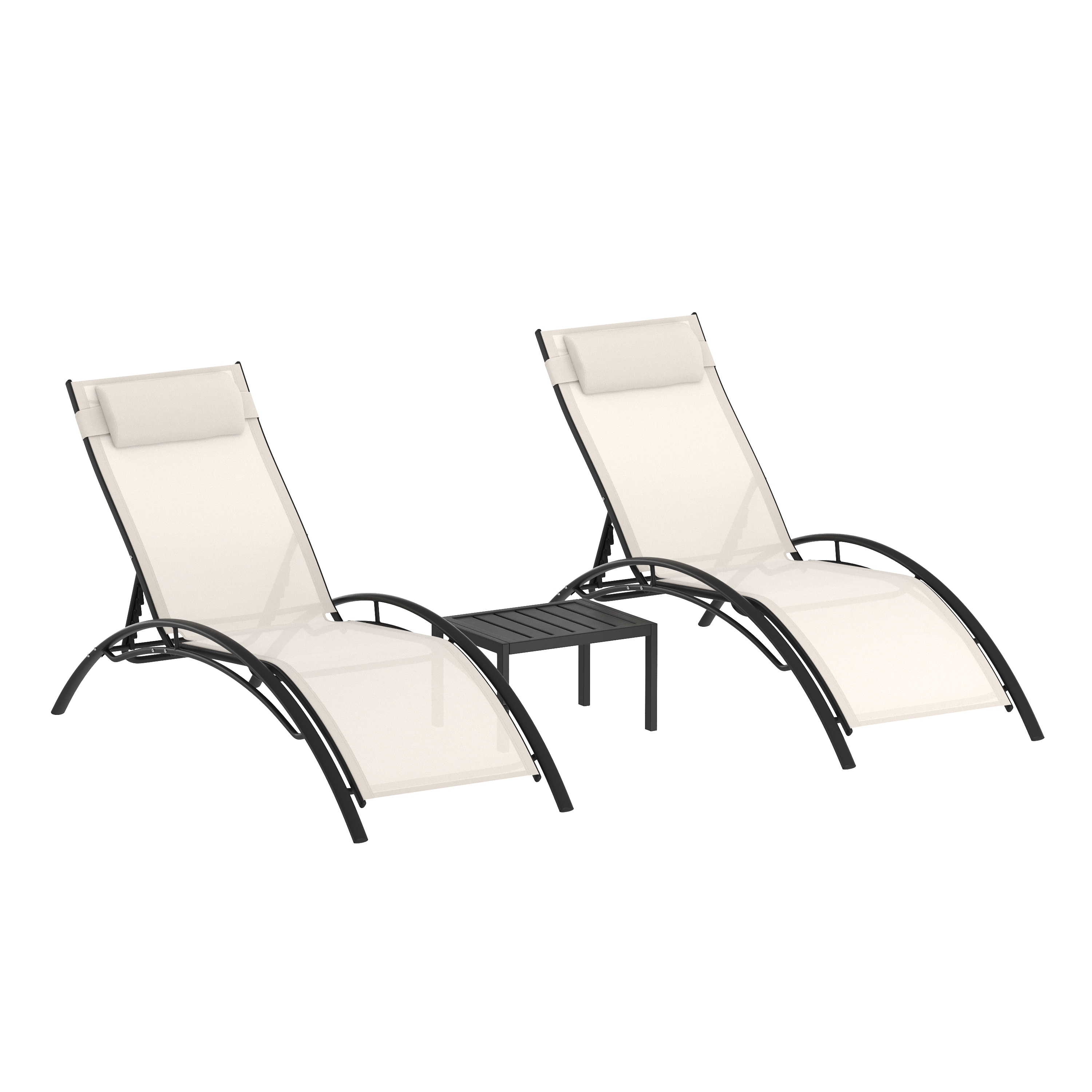 Liegestuhl BEXLEY 2er Set mit Tisch beige