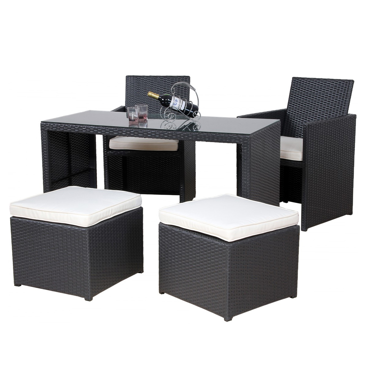 Love Seat CHERRY Rattan Garnitur schwarz/cremeweiss