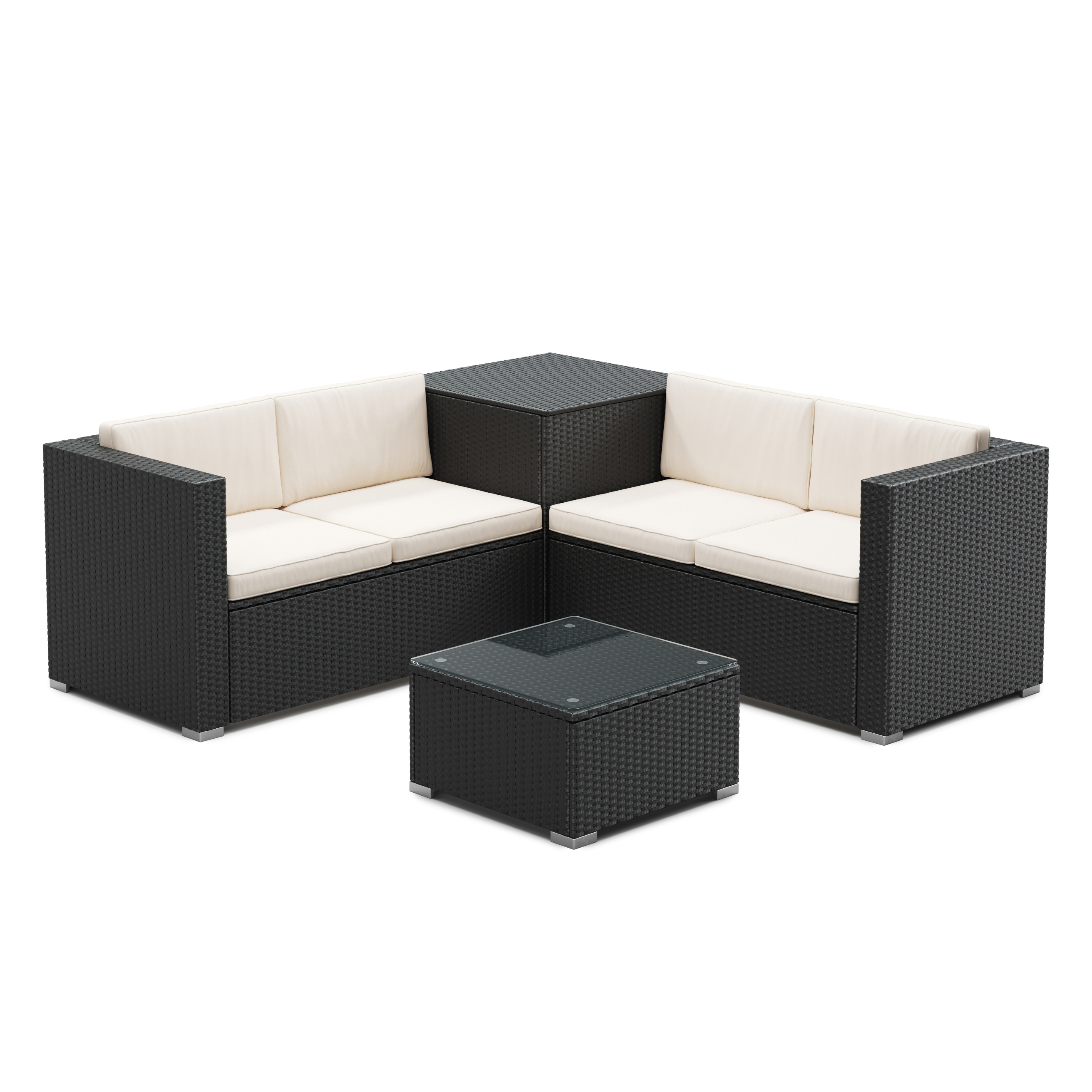 Rattanlounge SAN MARINO schwarz/beige