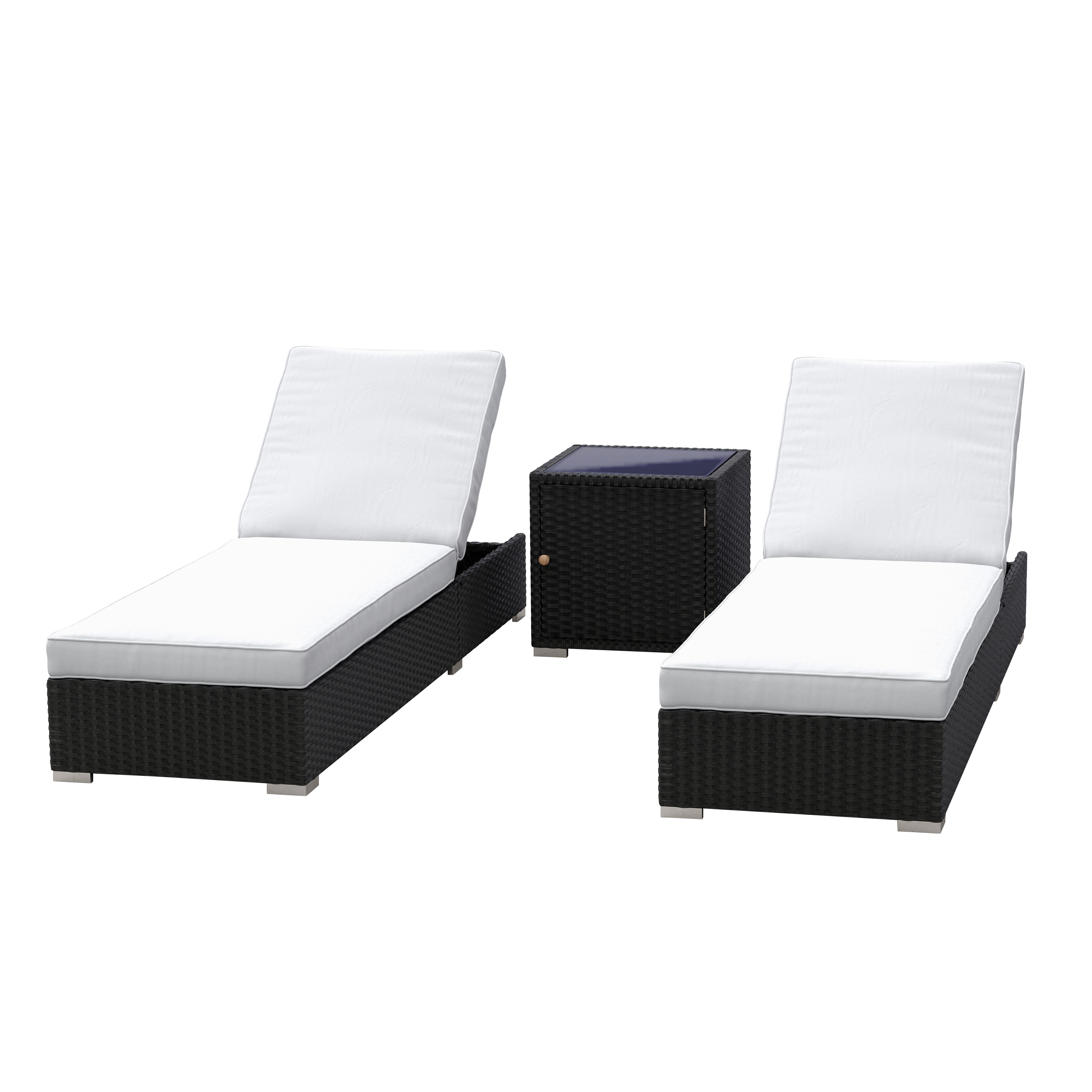 Liegestuhl Rattan BILBAO schwarz/weiss Set 3-teilig