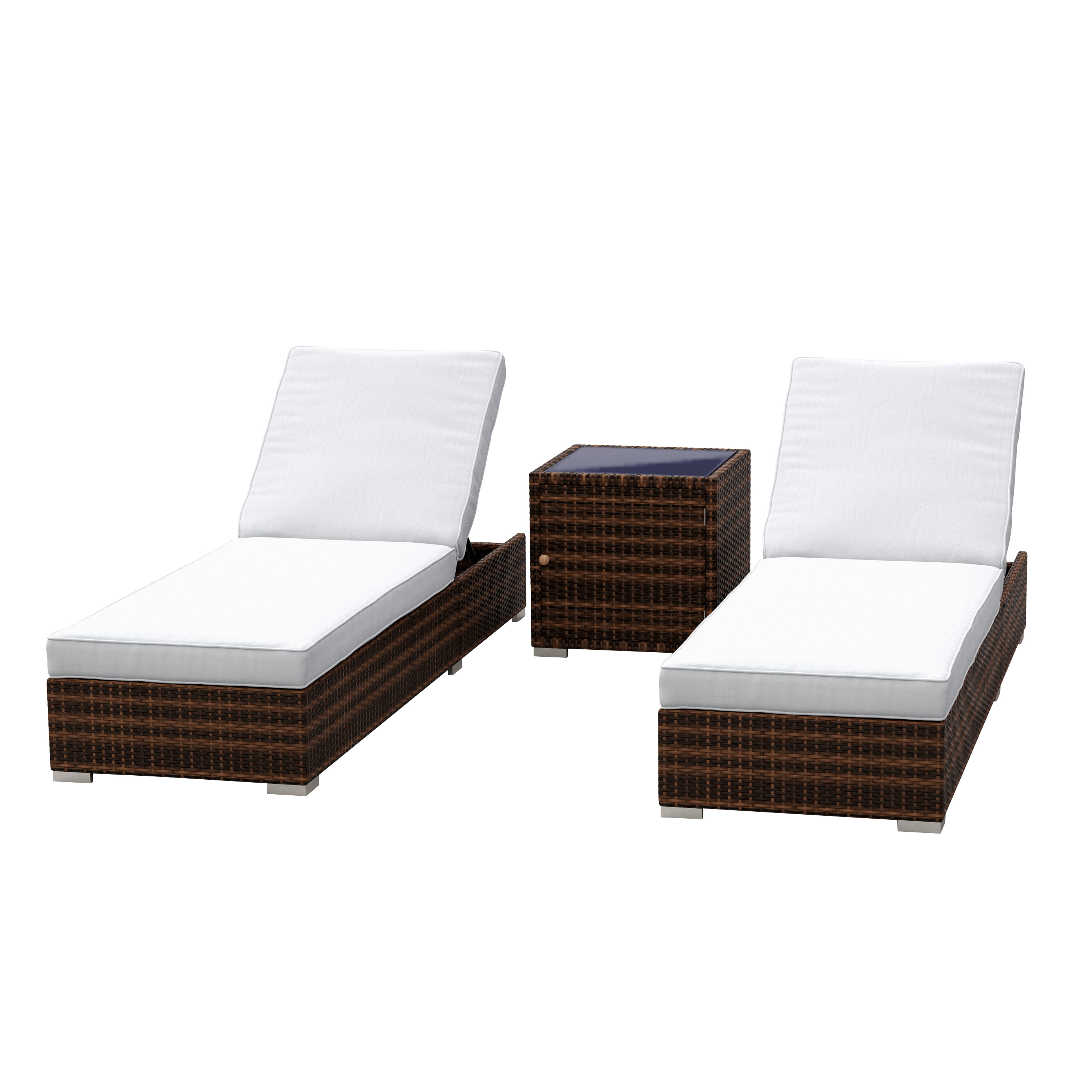 Liegestuhl Rattan BILBAO braun/weiss Set 3-teilig