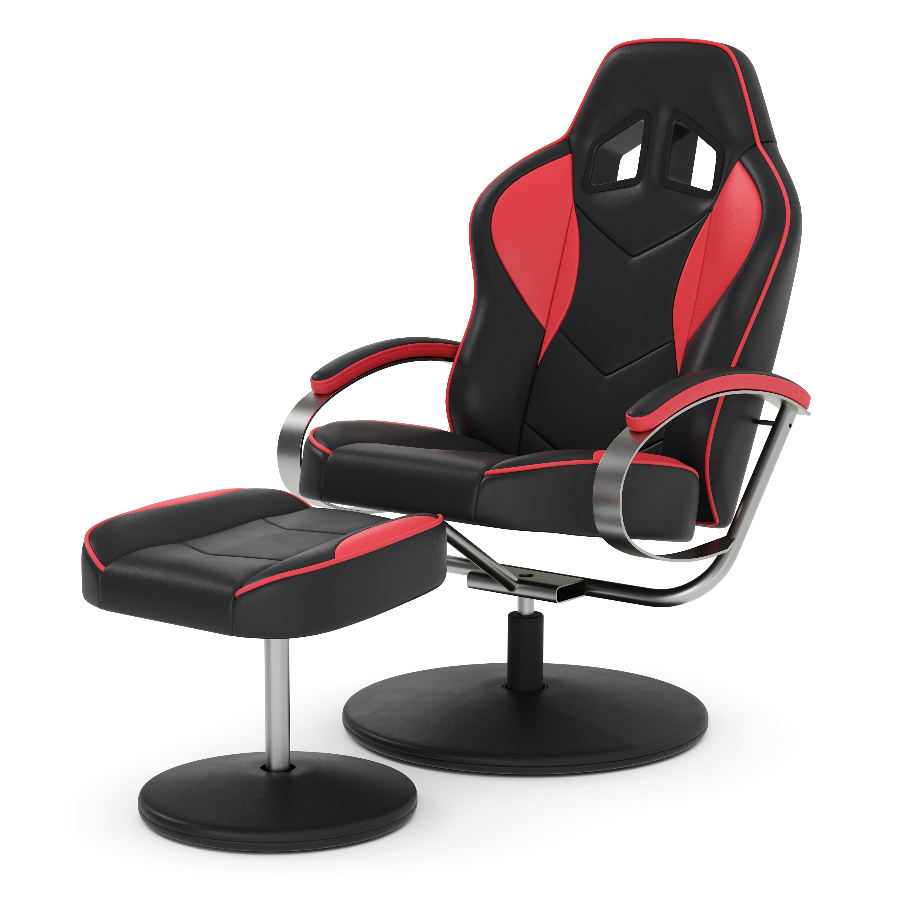 Fernsehsessel Leder mit Fusshocker rot/schwarz