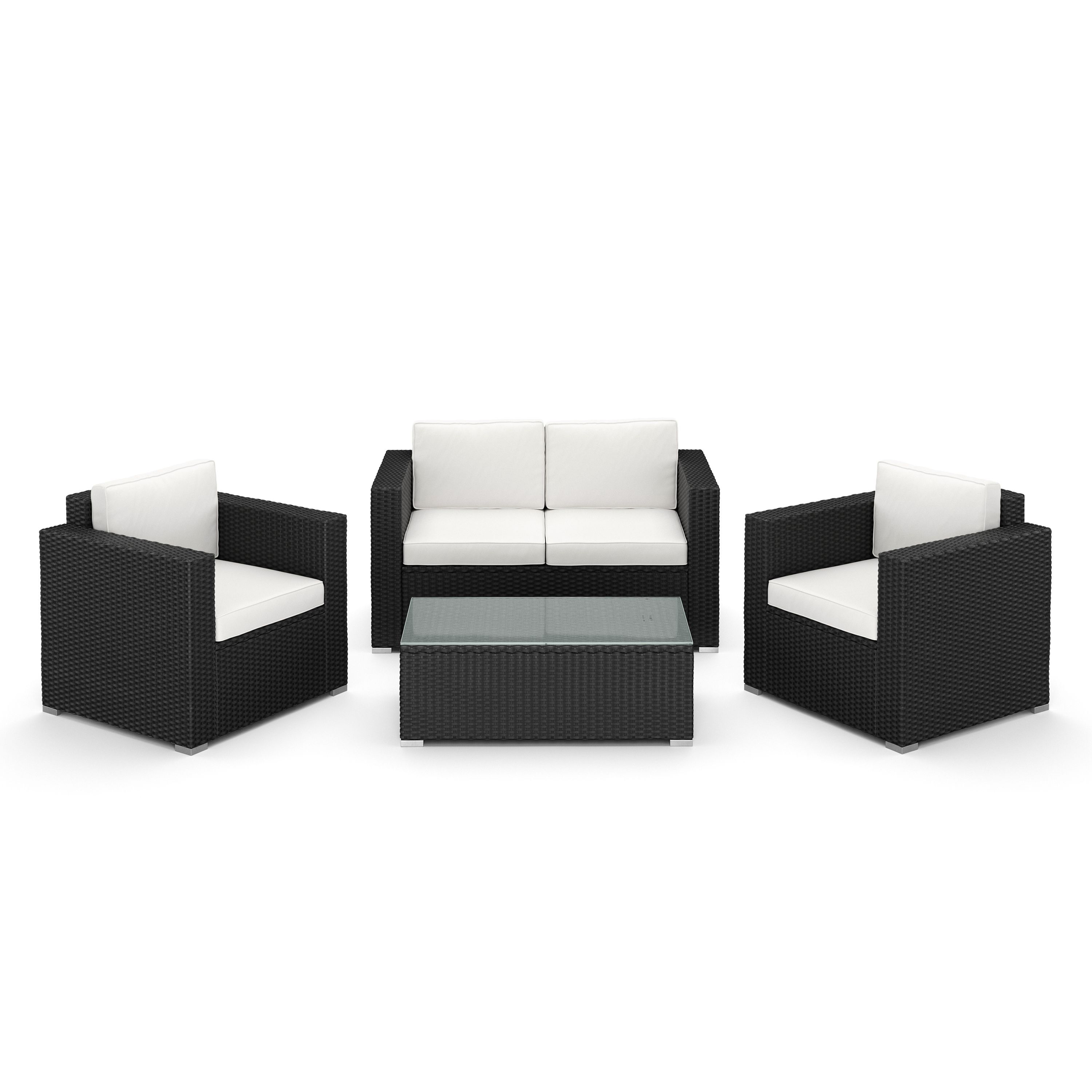 Rattanlounge VENEZIA schwarz/weiss