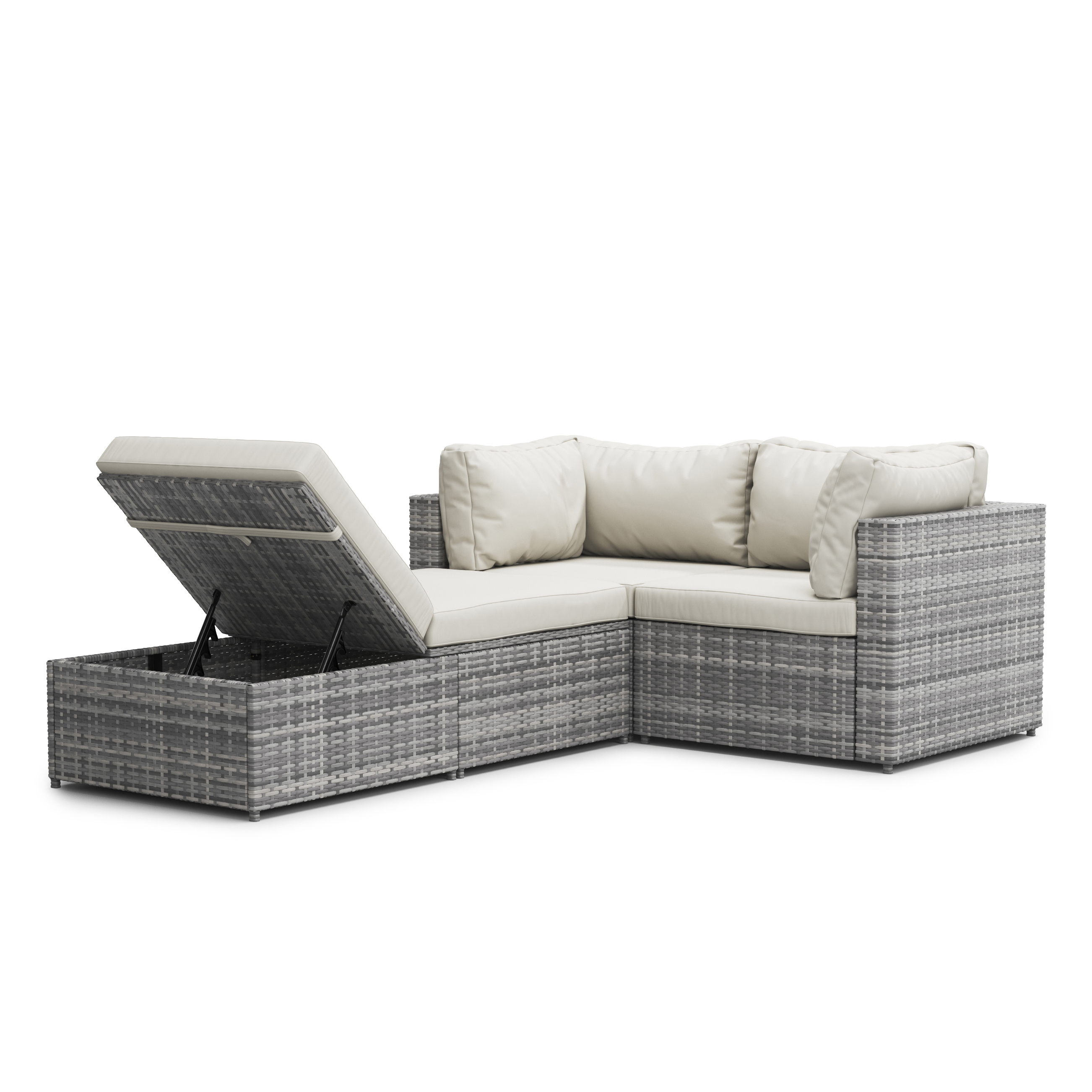 Rattanlounge CHARLIE grau/weiss