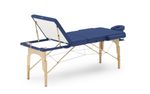 Massageliege Massagetisch 3 Zonen blau schräge Ansicht geöffnet