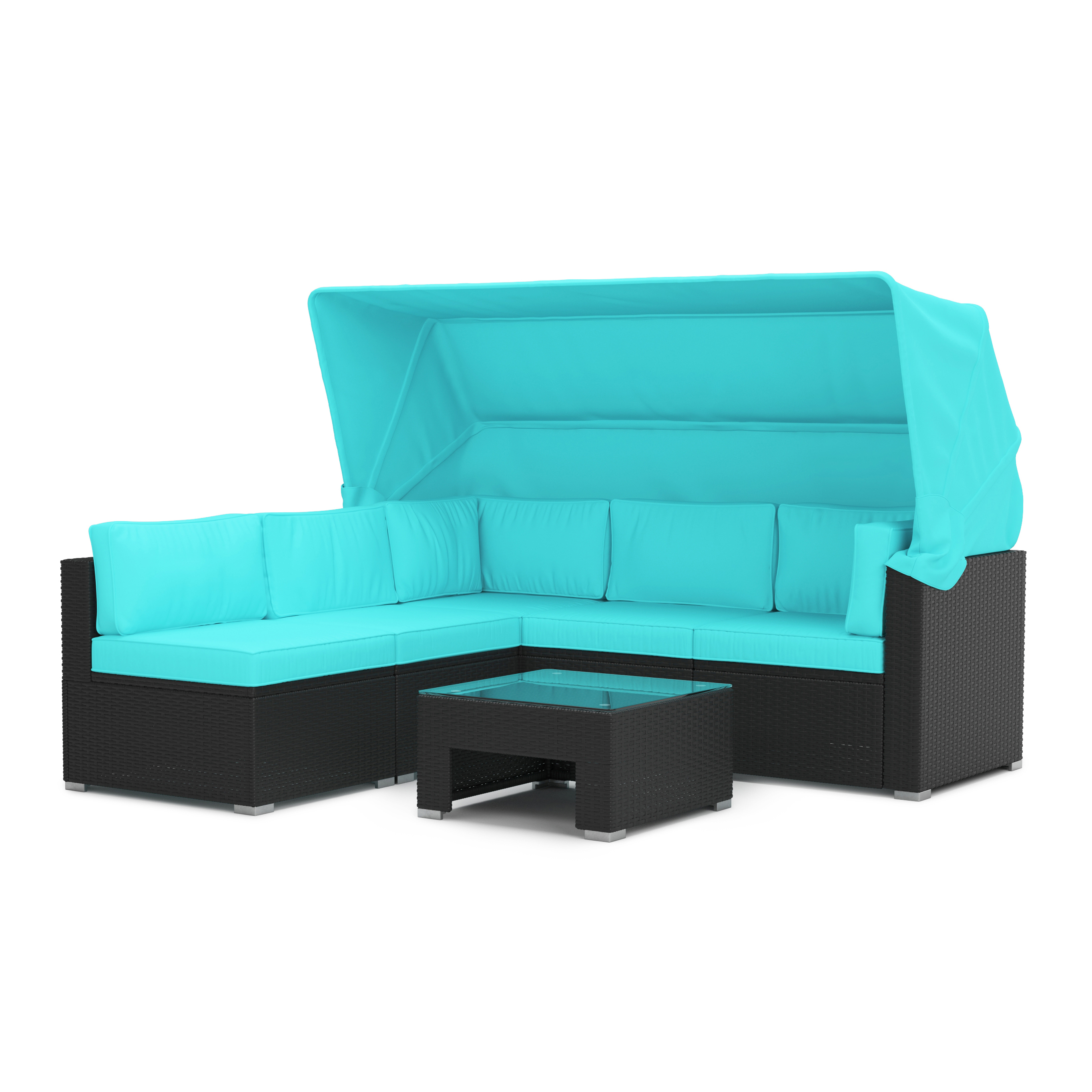 Rattanlounge COMO schwarz/türkis