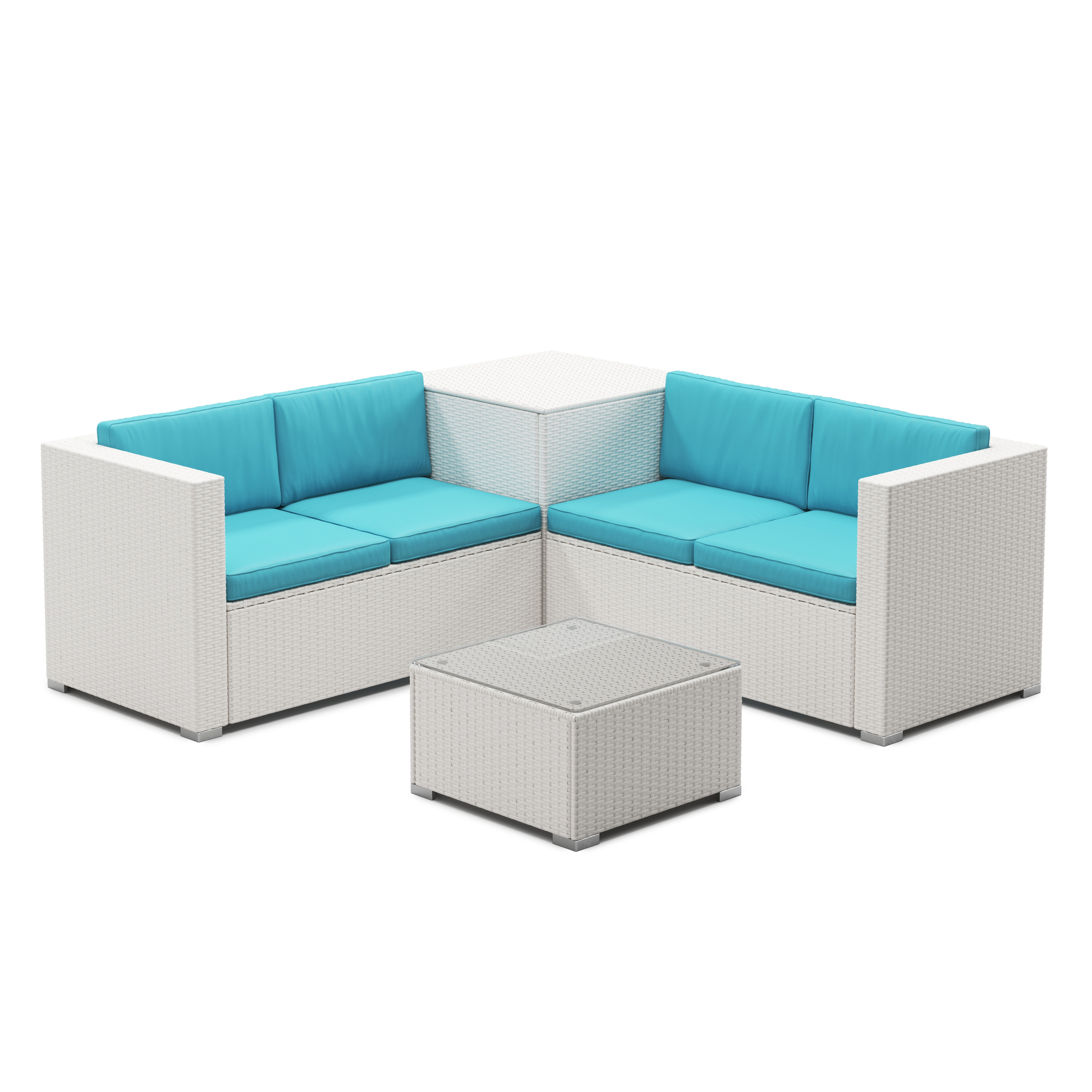 Rattanlounge SAN MARINO weiss/türkis