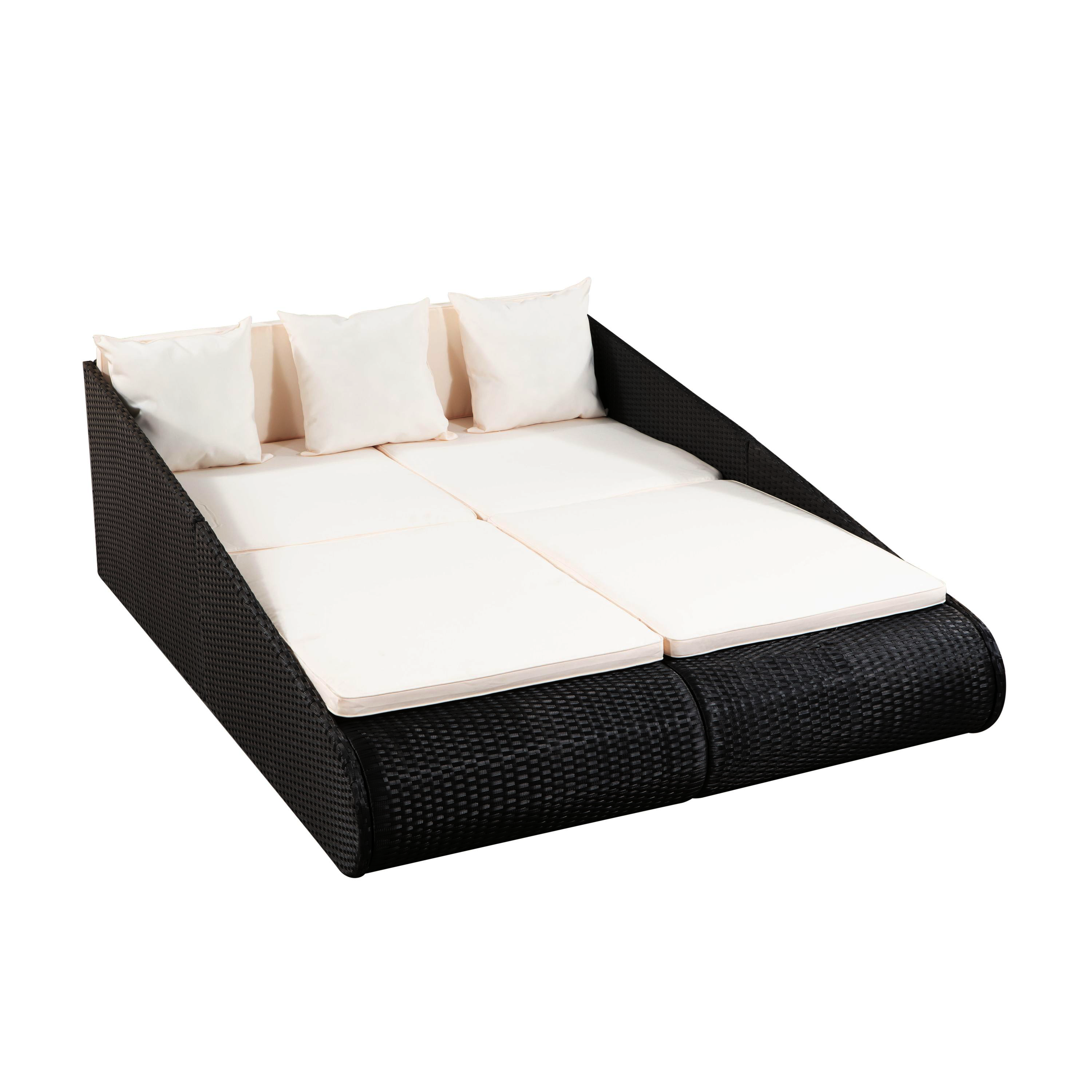 Gartenliege EMILIA 200 x 142 x 59 cm schwarz/beige