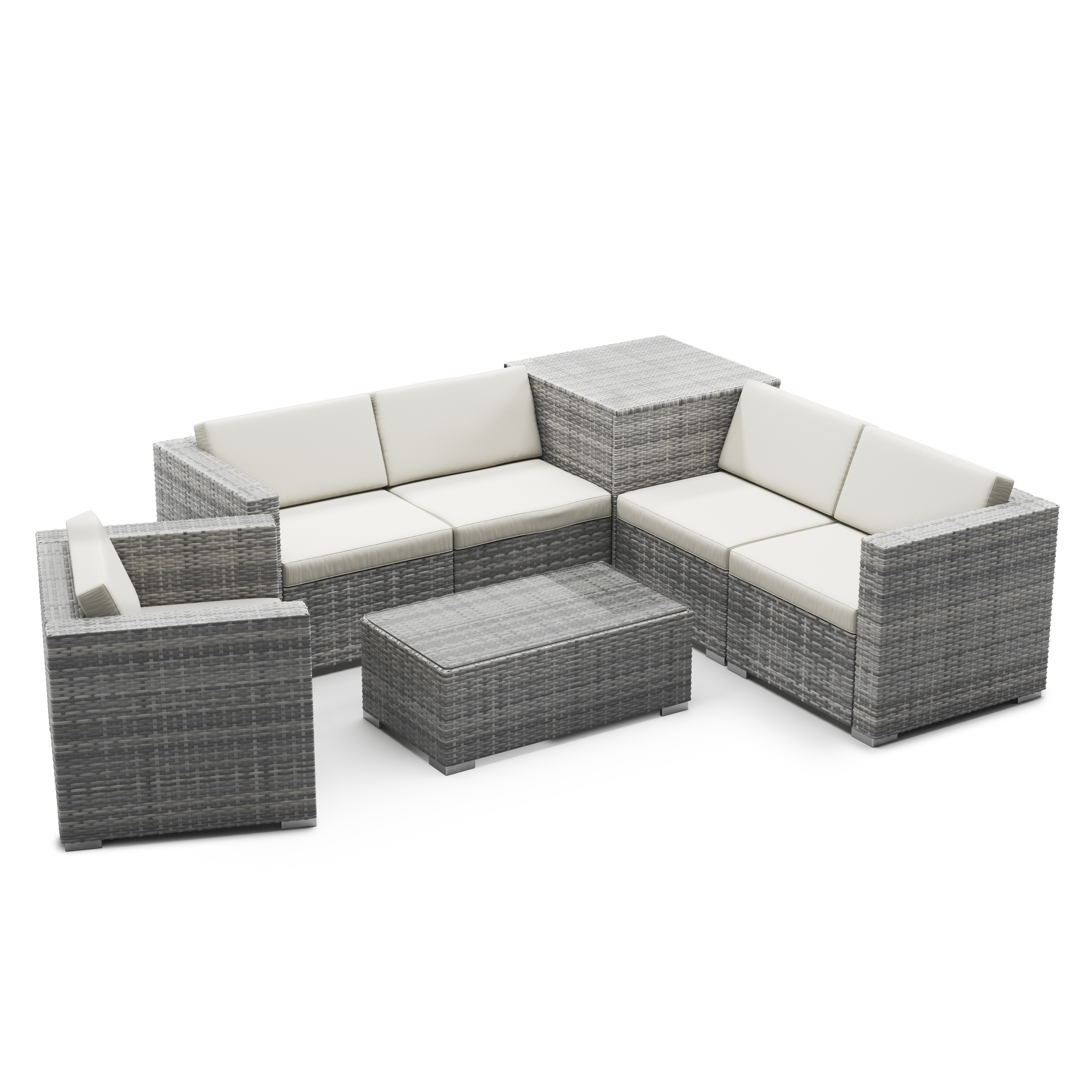 Rattanlounge mit Kissenbox BORA BORA grau/weiss