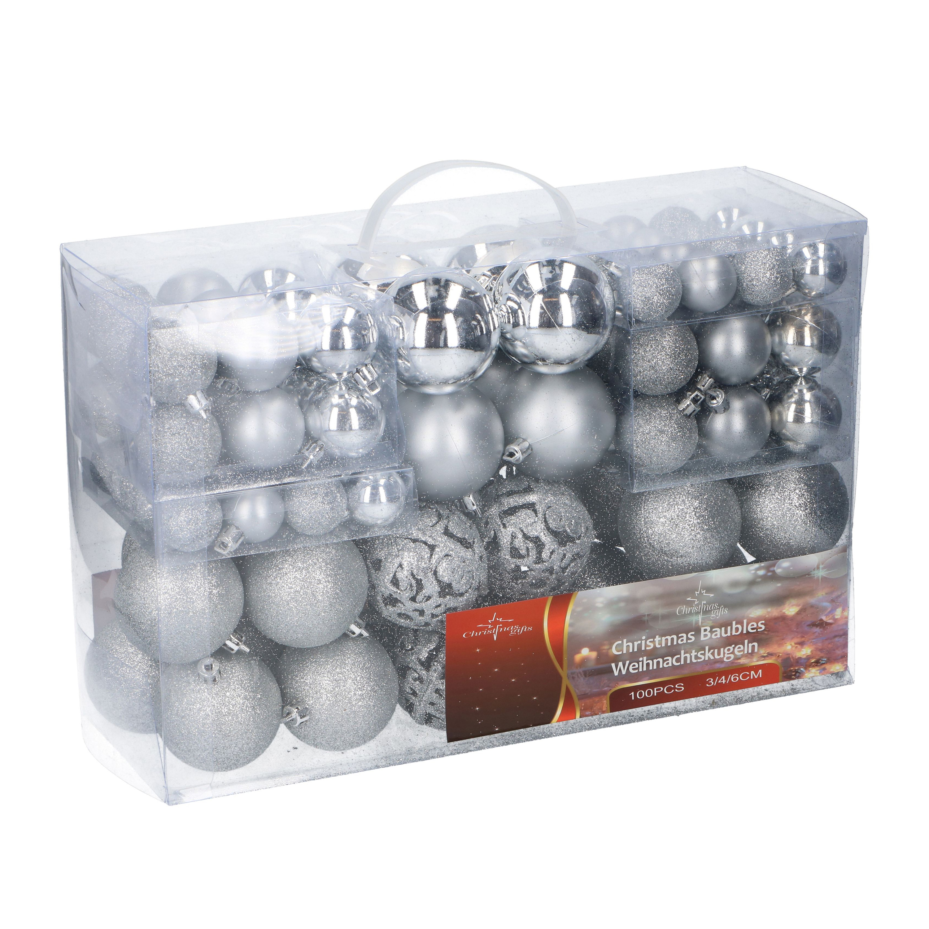 Weihnachtskugeln 100-teilig silber