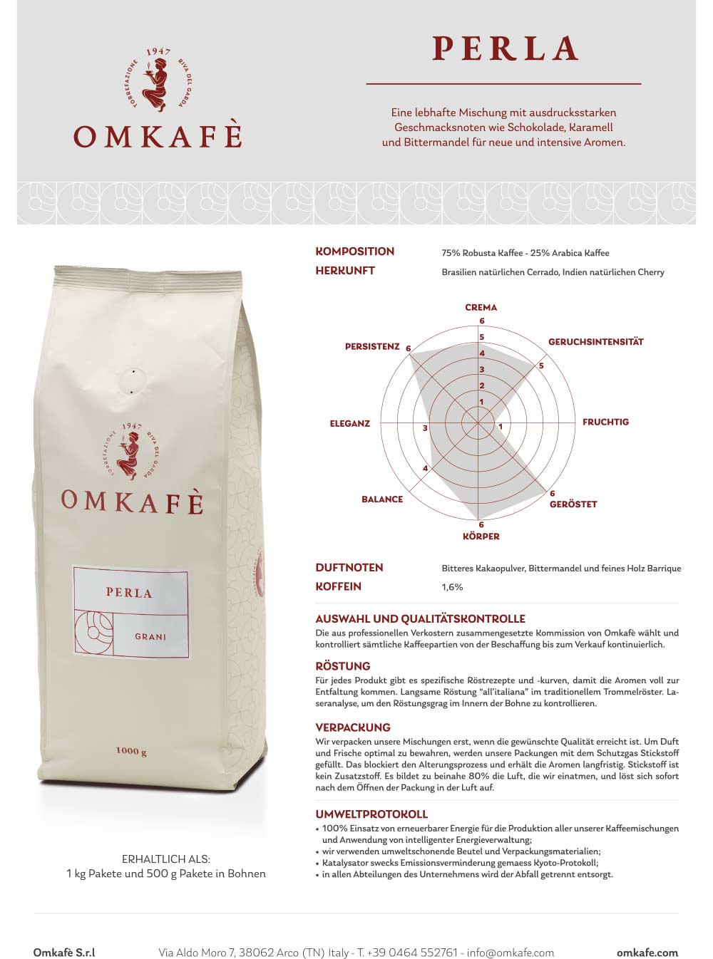 Omkafe Kaffee Espresso Perla - Bohnen -1000g Omkafe Kaffee Espresso Perla - Bohnen -1000g