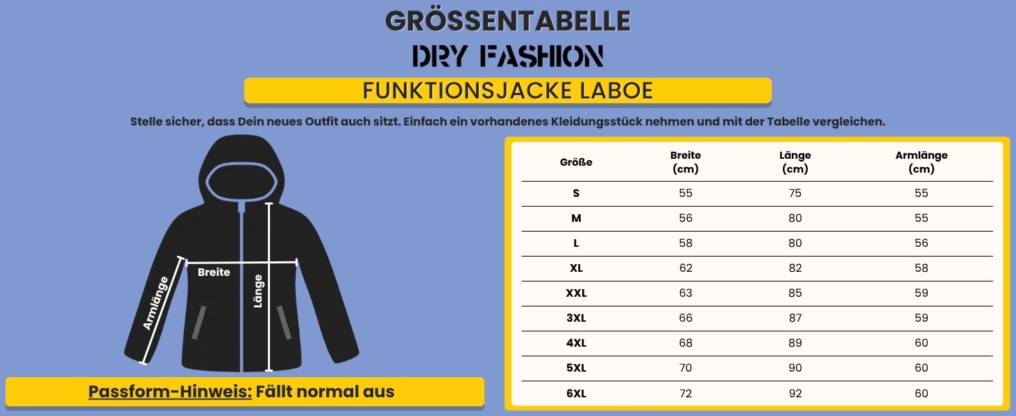 Größentabelle Dry Fashion Funktionsjacke Laboe