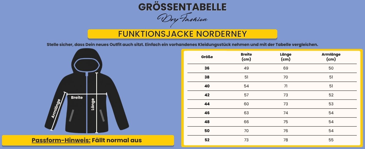 Grössentabelle Dry Fashion Funktionsjacke Norderney