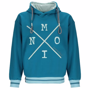 Wattlöper Damen Sweathoody mit Schriftzug X-Stick Moin - Pullover mit Kapuze mit 3-farbigen Bändern, Farbe: petrol
