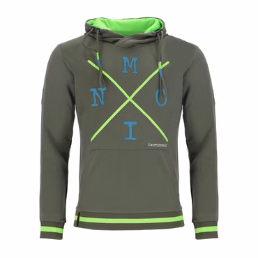 Wattlöper Herren Sweathoody mit Schriftzug "Moin" - Pullover mit Kapuze mit 3-farbigen Bändern, Farbe: dunkelgrün