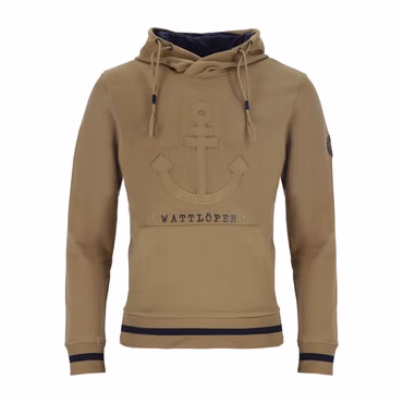 Wattlöper Herren Sweathoody mit Anker-PopUp - Modischer Kapuzenpullover mit Kängurutasche, Farbe: schlamm
