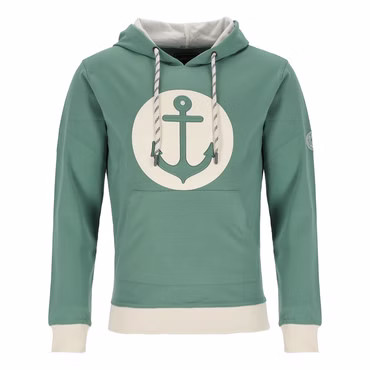 Wattlöper Unisex Sweathoody mit Anker-Pop-Up im Kreis auf der Front - Kapuzenpullover mit Kängurutasche, Farbe: 3900-salbei/sage