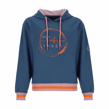 Wattlöper Unisex Sweathoody mit Schriftzug-Stickerei Meer-Vibes-Leben und Kreis-Print - Modisch-maritimer Kapuzenpullover, Farbe: 6800-dunkelblau