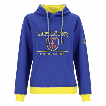 Wattlöper Unisex Sweathoody mit Front-Stickerei Anker-Wappen und Meer leben - Kapuzenpullover mit Kängurutasche, Farbe: 7200-royal