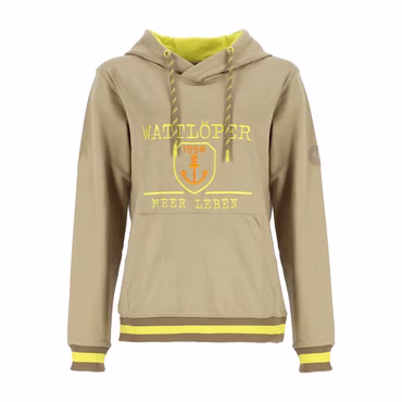 Wattlöper Unisex Sweathoody mit Front-Stickerei Anker-Wappen und Meer leben - Kapuzenpullover mit Kängurutasche, Farbe: 2200-beige