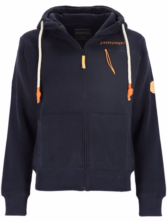 Wattlöper Damen Sweatjacke mit Kapuze - Unifarbene Kapuzenjacke mit Taschen, Farbe: 6800-dunkelblau