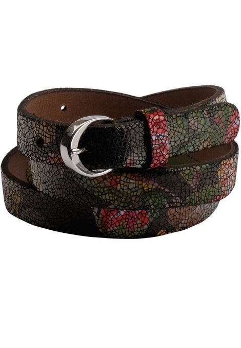 Designer Gürtel | FLOWER MOSAIK - Blumenmosaik Designgürtel mit edler Silberschließe