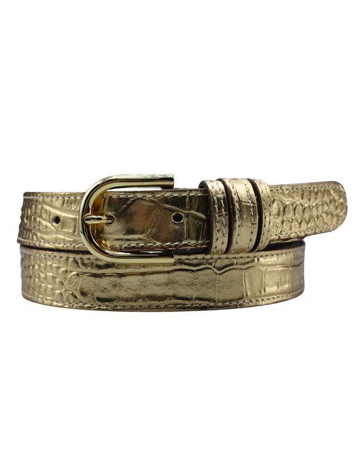 Kroko Gürtel |Croc - Goldgürtel im Kroko-Stil mit filigraner Schließe