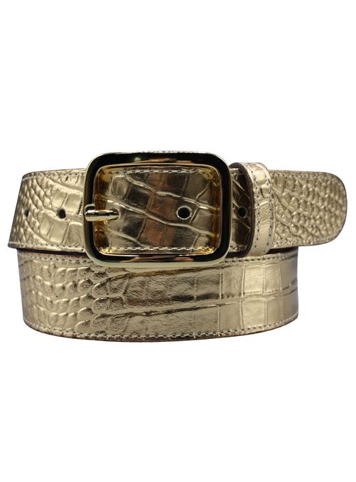 Kroko Gürtel |Croc 2 - Goldgürtel im Kroko-Stil mit großer Schließe