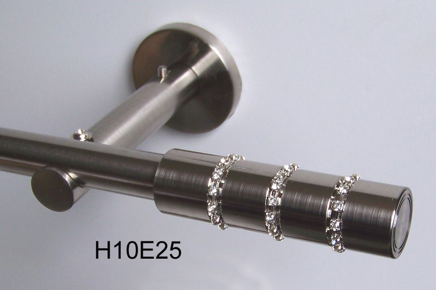 Edelstahl Gardinenstangen 16 mm Modern 1-läufig Design Kristall wählbar H10