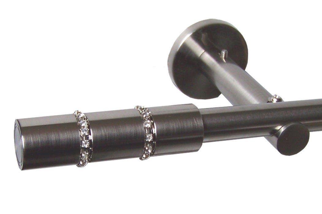 Gardinenstange Edelstahl look 16mm Wand- Deckenträger Modern Kristall Strass E26