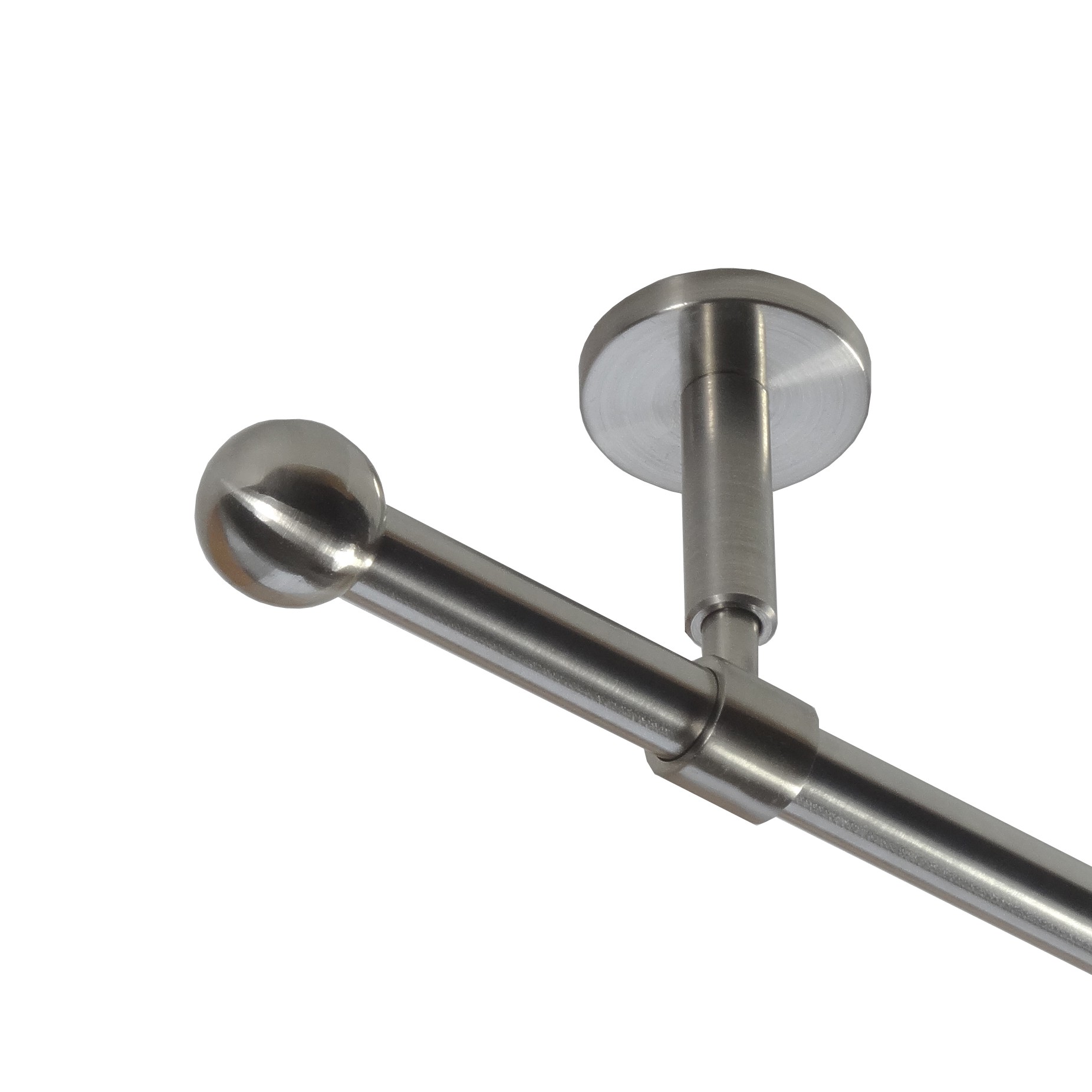 Gardinenstange Set Edelstahl Look Metall Ø 16mm zur Deckenträger 1-lauf Modern Kugel, Länge wählbar D11 E22